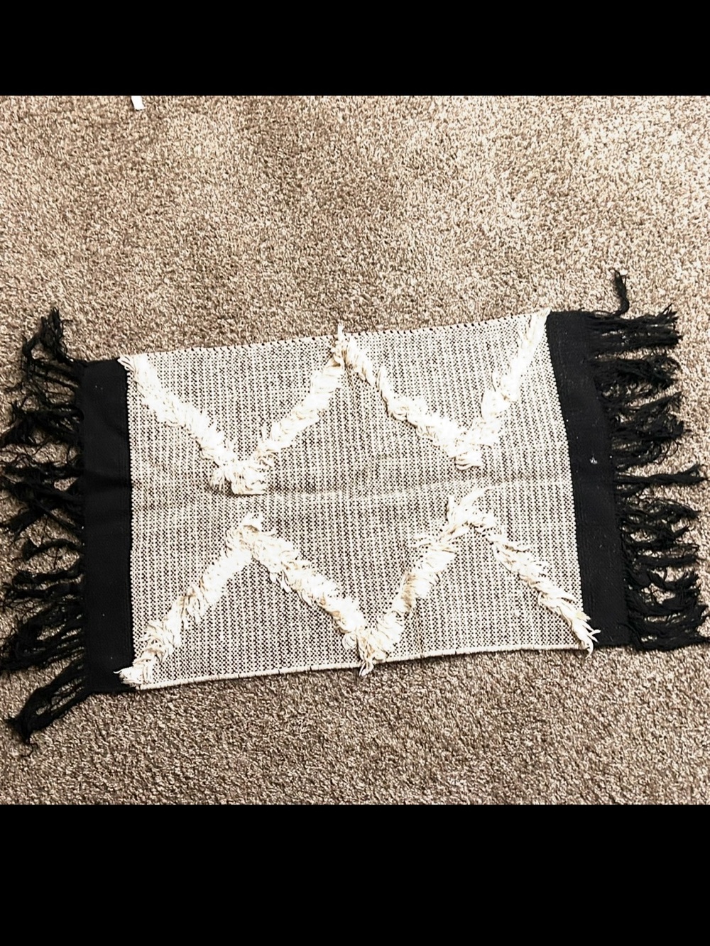 Woven Fringe Chevron Rug - Black & Ivory
